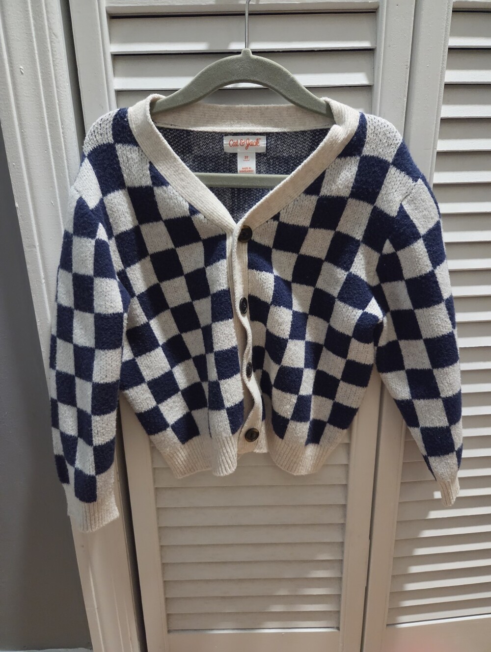 Cat & Jack Navy and Cream Checkered Button Cardigan / SIZE 3T